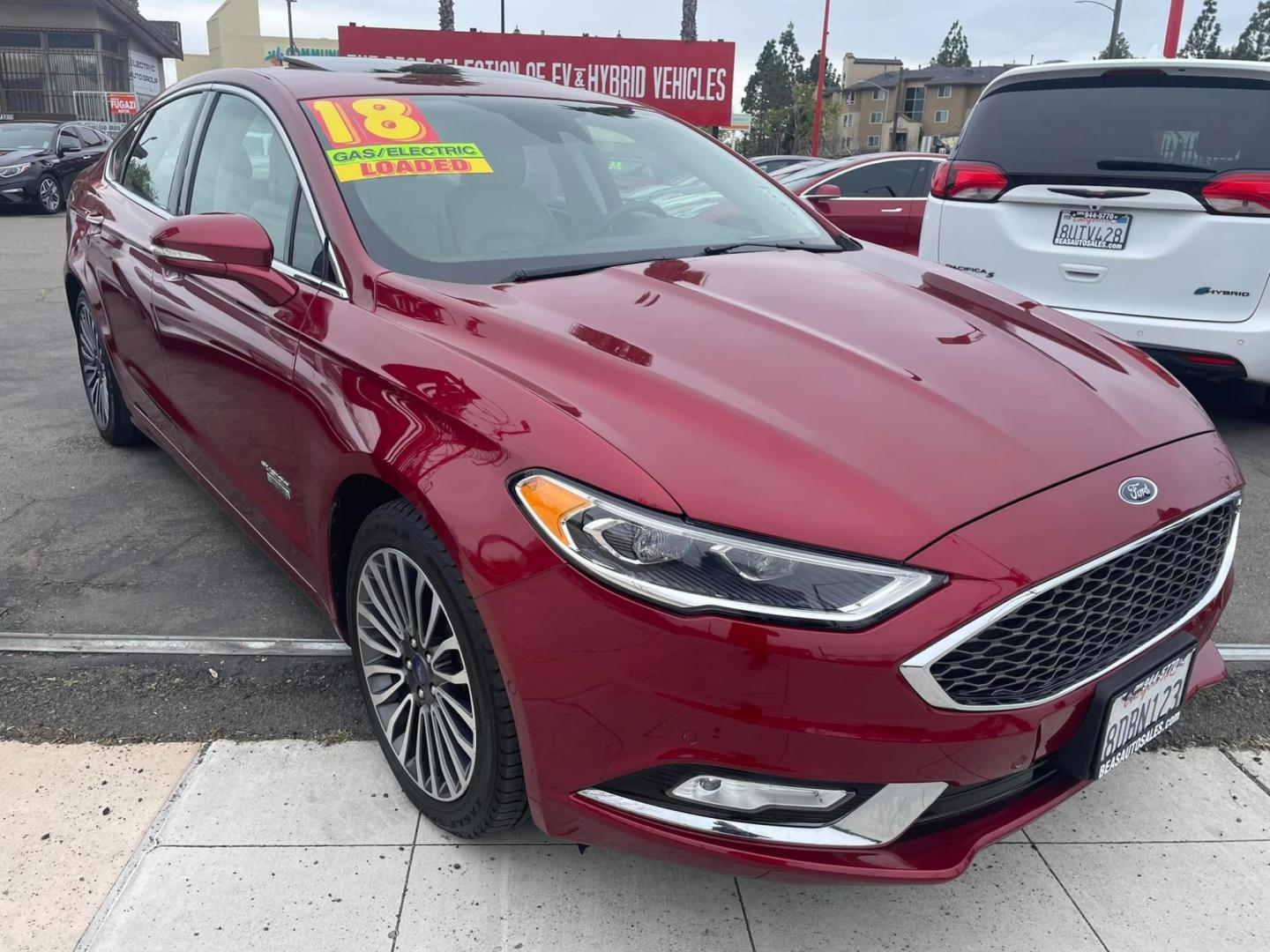 2018 RED /White Gold Ford Fusion Energi (3FA6P0SU8JR) , located at 744 E Miner Ave, Stockton, CA, 95202, (209) 944-5770, 37.956863, -121.282082 - PLUS TAXES AND FEES - Photo#0